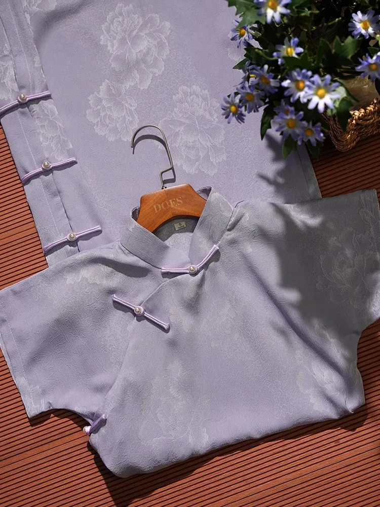 

Элегантная фиолетовая женская одежда в традиционном китайском стиле, новинка 2025 года, летняя повседневная модель, простой фасон, от Miss Republic of China