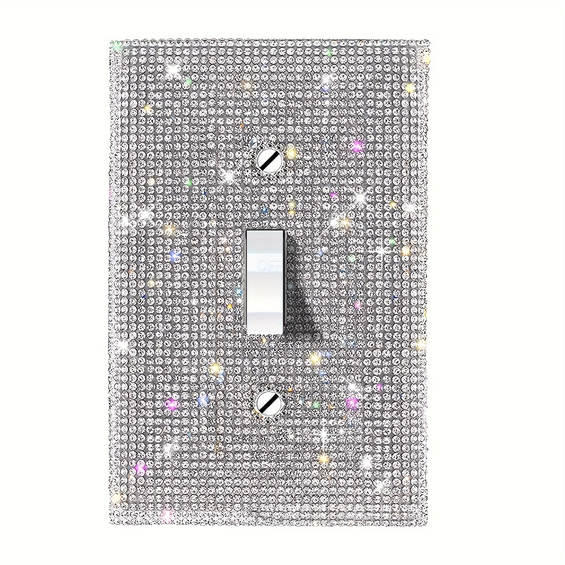 Panel de pared de cubierta de enchufe, cubierta de tablero de interruptor de diamantes de imitación de cristal brillante plateado, cubierta de interruptor intermitente, 1 pc