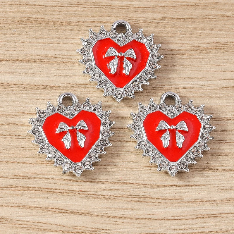 10 Stück 17x18mm Niedliche Kristall-Schleifen-Herzanhänger für die Herstellung von Ohrhängern, Halsketten, DIY-Handarbeiten und Schmuckzubehör – Detail 4