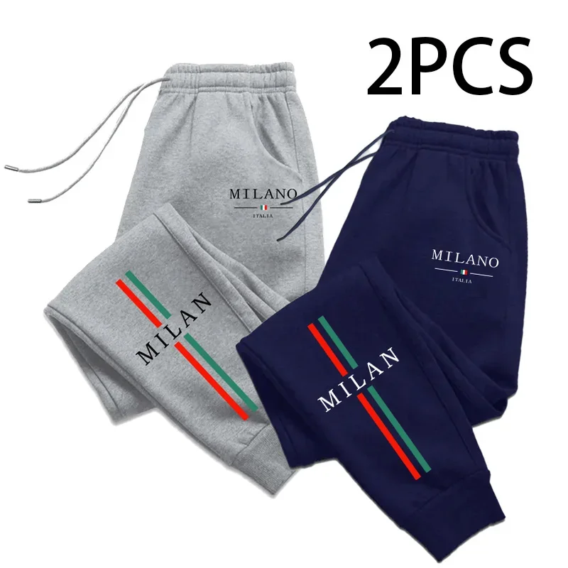 2 قطعة من 1 حزمة الرجال Sweatpants إيطاليا موضة عادية رياضي بنطال رياضي الخريف الشتاء المنزل في الهواء الطلق الراحة الدافئة بنطلون 2 في 1