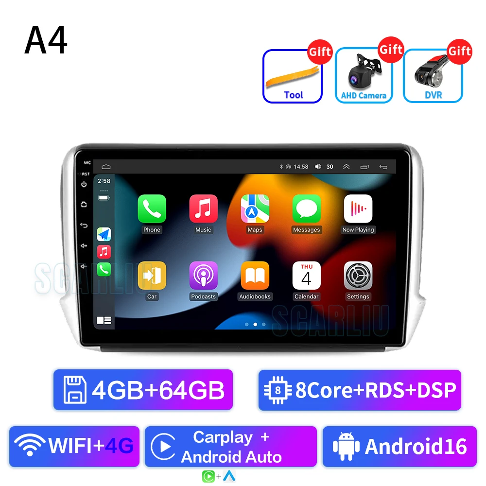 Android16 radio Voor Peugeot 2008 208 Serie 2012-2018 Auto stereo Multimedia Video Player carplay Auto GPS Navigatie 2din Geen dvd