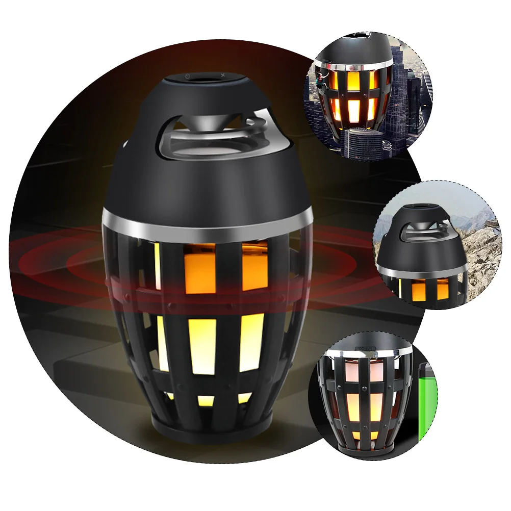 1Pcs Wireless Flame Lamp Speaker Portable Vertical Stripes Simulated Torch Speaker Long Life Colorful Night