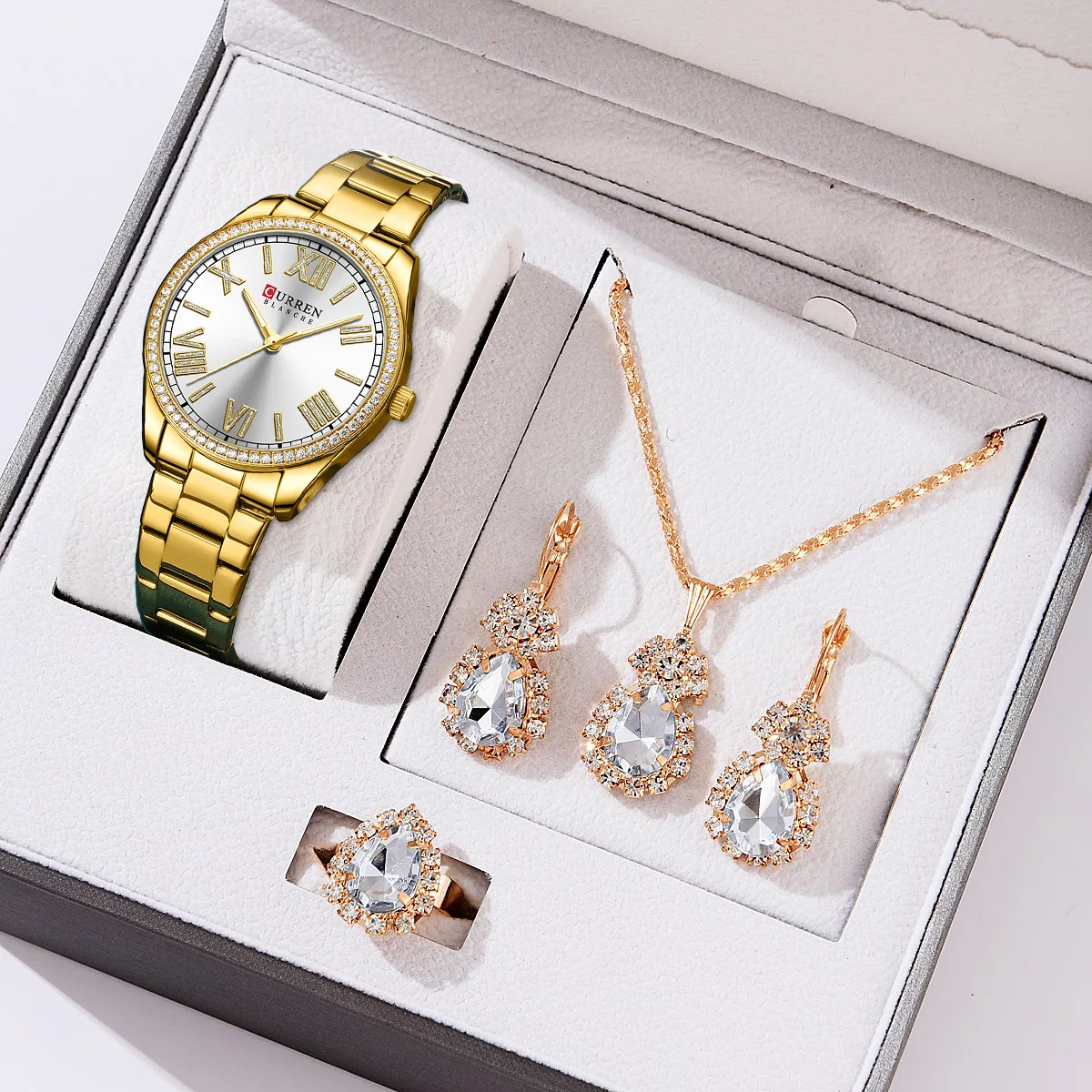 Women's Quartz Wristwatch Set, Fashion Waterproof Lady Watch with , CURREN Wristwatch for Girls in Gift Box, Female Gift