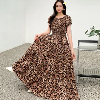 THHONE Long Summer Dress Women Clothing 2025 Elegantes Maxi Beach Boho Plus Size Vintage Floral Holiday Leopard Print Ropa Robe
