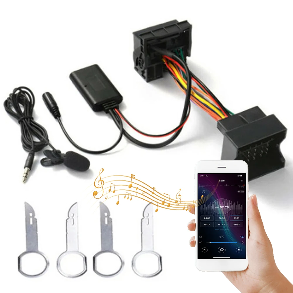 Car Bluetooth-Compatible 5.0 Music AUX Adapter with Mic Aux-In Audio Cable Harness Adapter Hands-Free Call for Ford Mondeo Focus