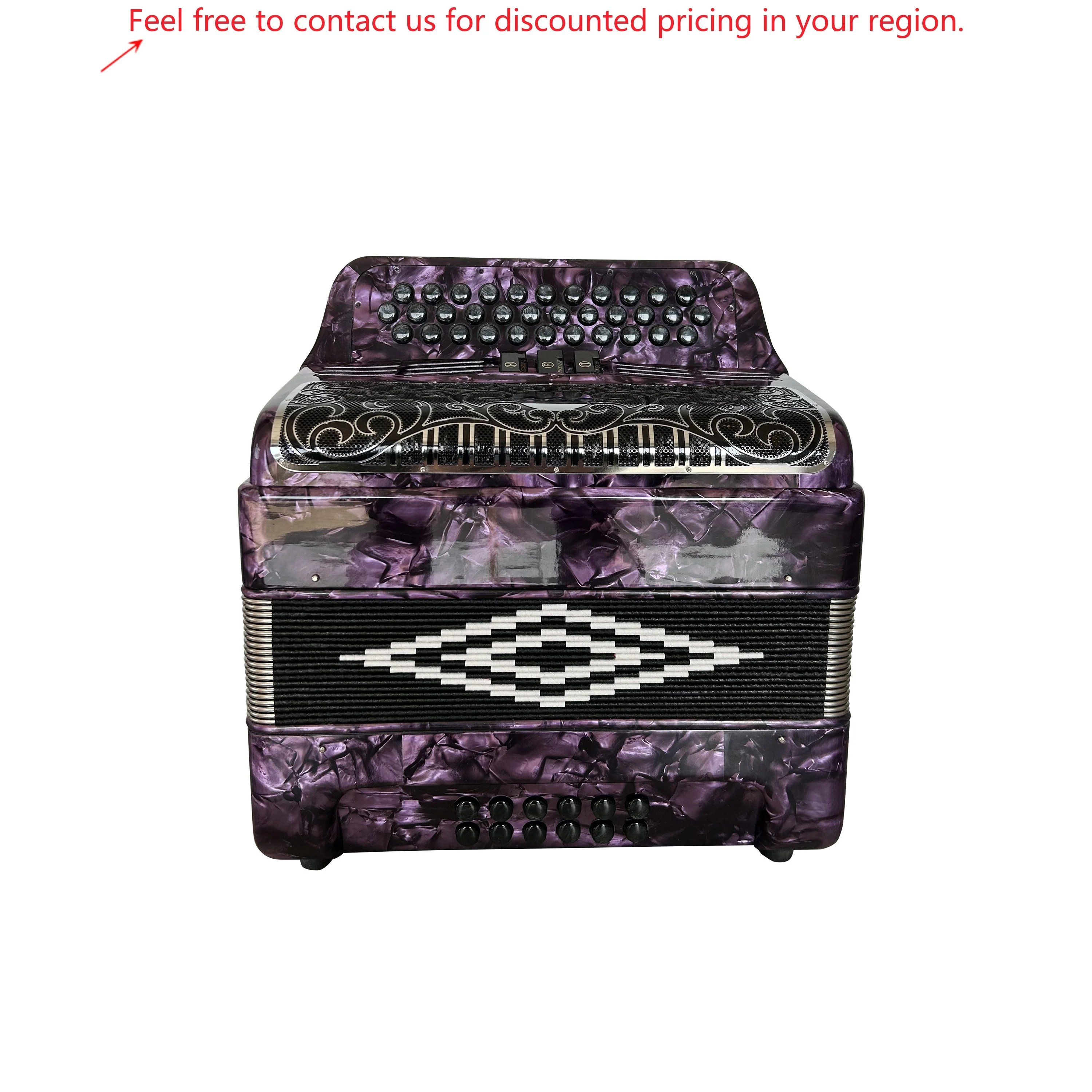 SEASOUND Diatonic Accordion 12-Bass 3-Registers Purple Celluloid Black Silver Grill Black Buttons JB3412C Musical Instrument