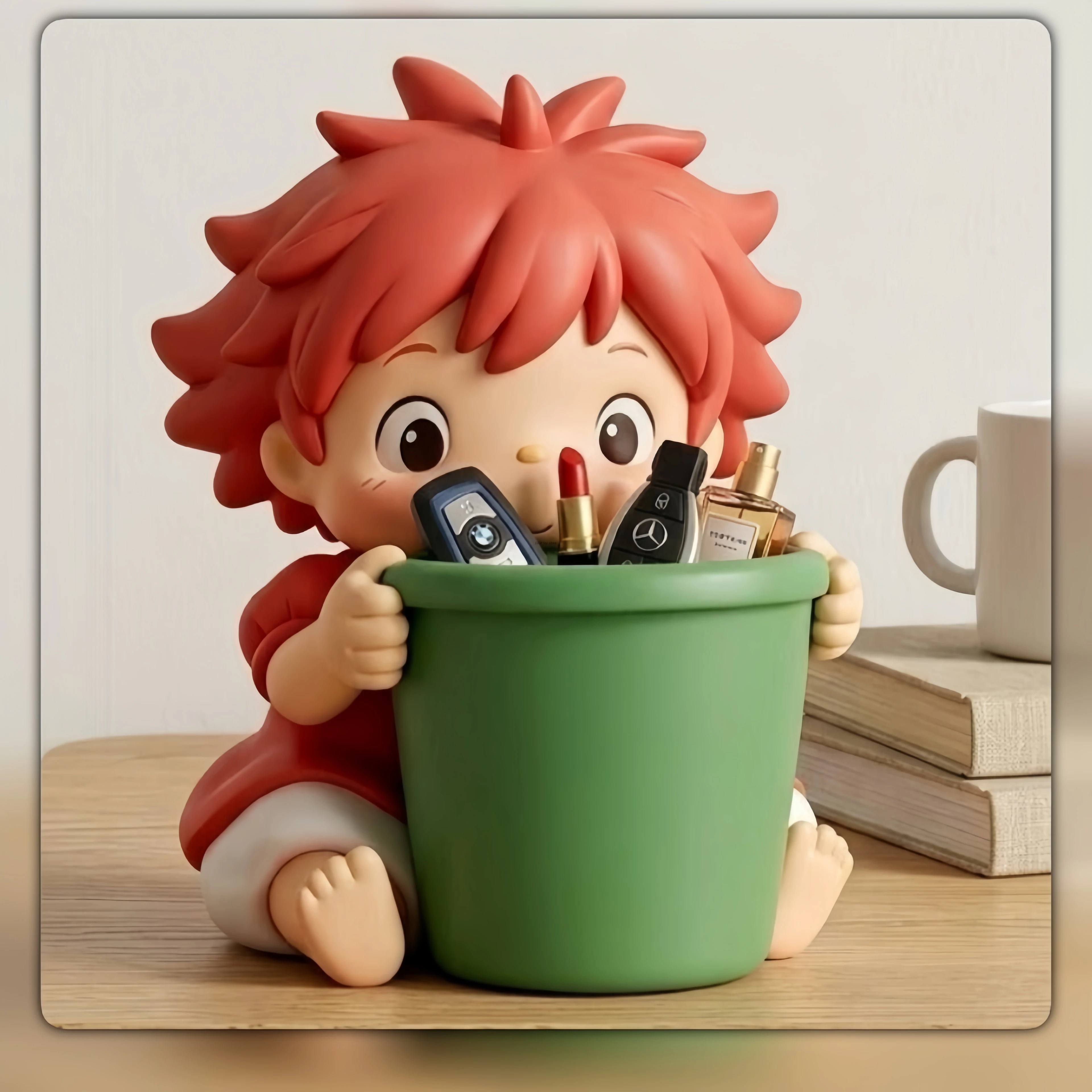Cute Ponyo On The Cliff 3D Figure Storage Bucket Anime Desktop Makeup Stationery Sundries Organizer Storage Container Fans Gift