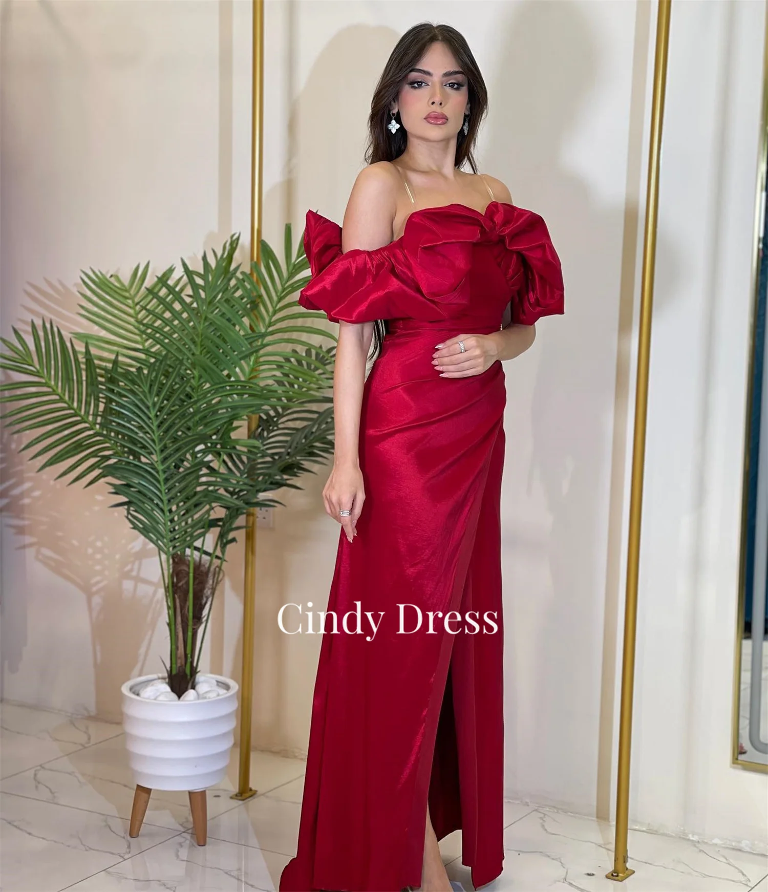 Cindy Off the Shoulders Women Evening Dress Party Elegant Luxury Celebrity Red Sharonsaid Satin Guest Wedding Dresses Gala 2024