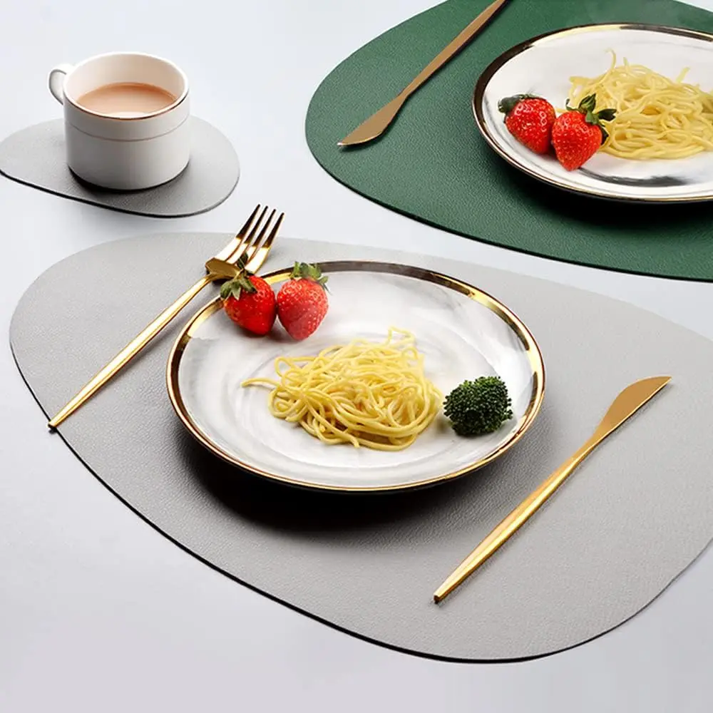 Irregular Shape PU Leather Placemats Set Oil-Proof Waterproof Dual-Sided Place Mats for Kitchen Bistro Tables Bars Coffee Shops