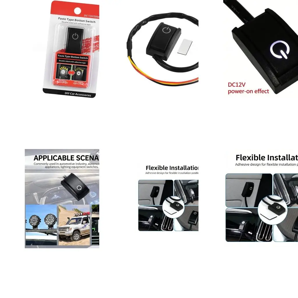  Plastic Turn ON/OFF Switches Double Sided Tape Mount 12V Car Push Button Switches