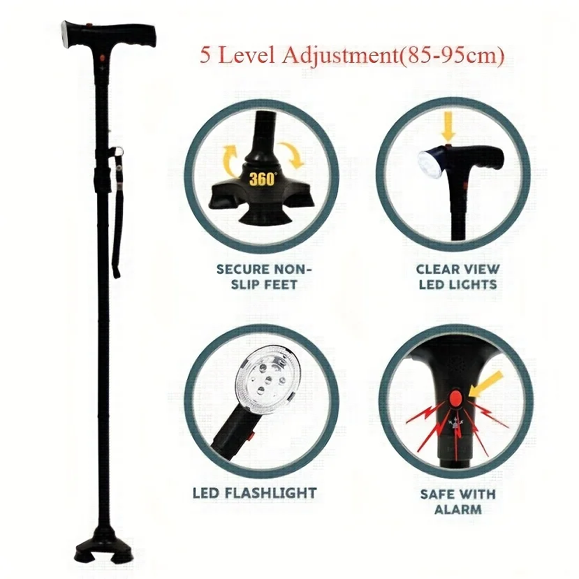 Portable Foldable LED Cane with Lighting for Outdoor Hiking Mountaineering Camping - Assisting Daily Walking - Gift for Family Couples