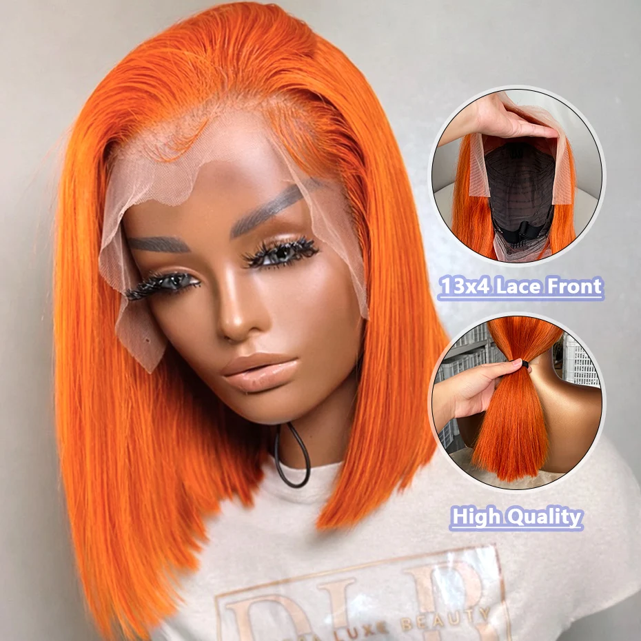 

Парик-боб с кружевной передней частью 13x4, цвет имбирно-оранжевый, из необработанных вьетнамских волос, идеально прямые, двойной плотности, предварительно сформированный, 100% натуральные человеческие волосы, 16-18 дюймов