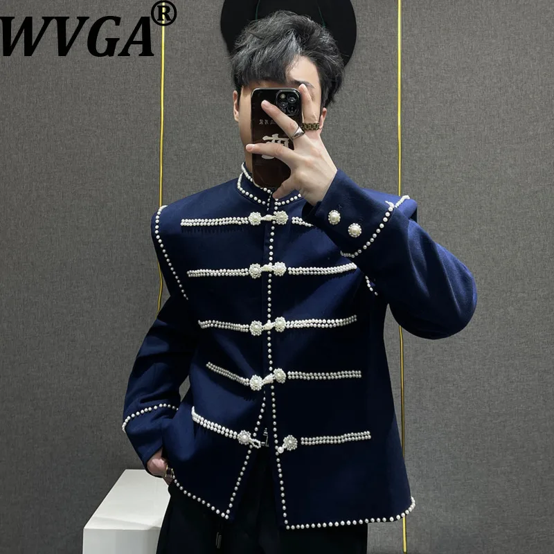 

WVGA, осенняя новинка, мужская элитная куртка с тяжелым жемчугом, модная куртка с воротником-стойкой, нишевые пальто с мягкими плечами в китайском и шикарном стиле, Ins W18390