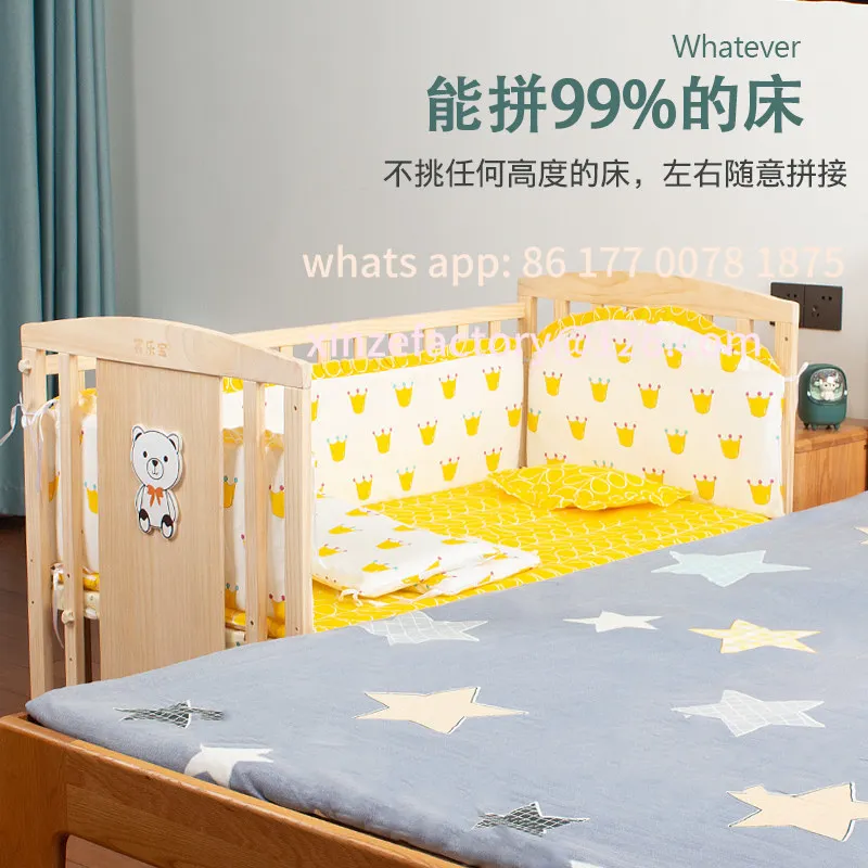 Customizable Solid Wood Crib Multifunctional Baby Fence Bed High Guardrail Cradle Bed Movable Newborn Child Splicing Queen Bed
