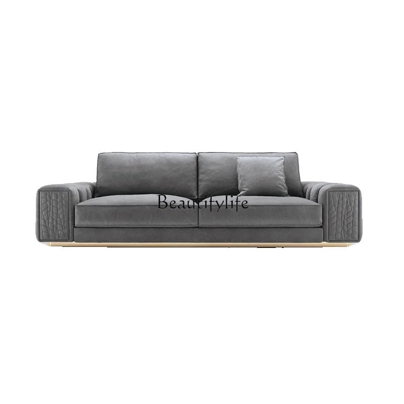 

Italian light luxury simple post-modern high-end customized three-person sofa French simple solid wood stainless steel leather