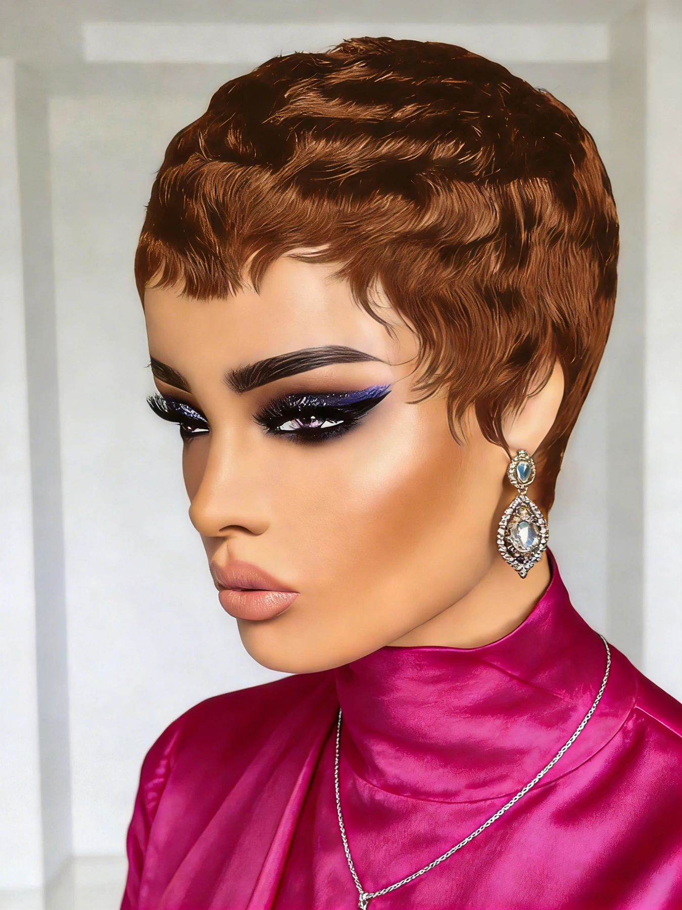 Peruca curta de corte pixie, cabelo humano colorido, máquina completa feita 100% brasileira, cabelo remy para mulheres