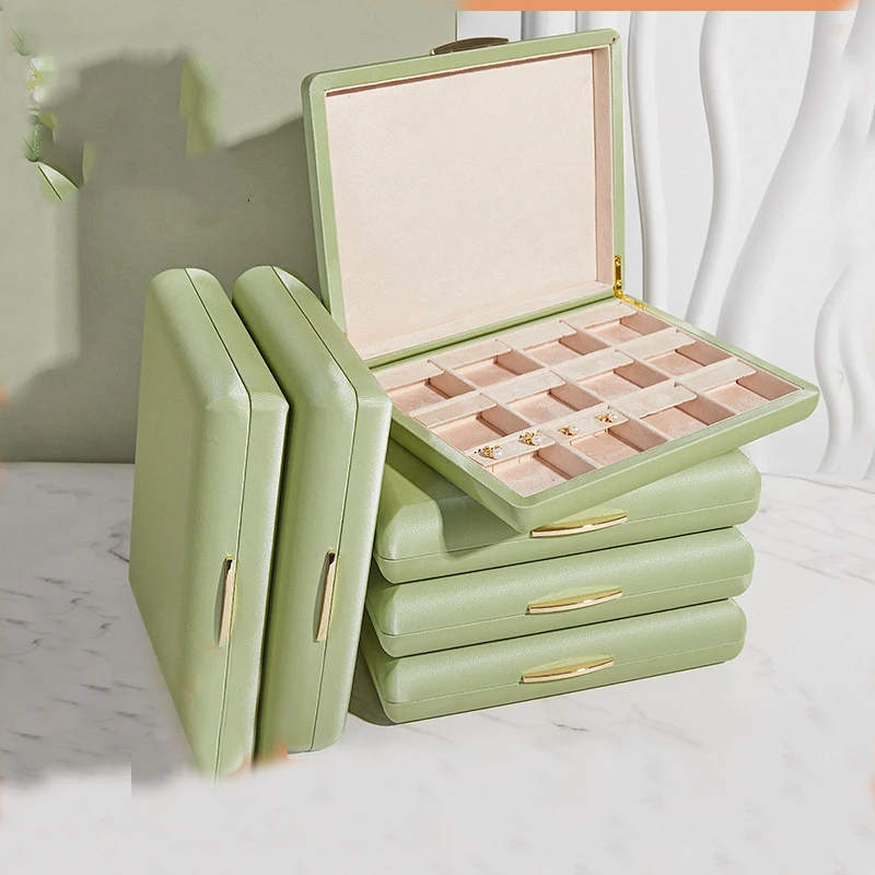 Green PU leather jewelry storage box ring stud necklace pendant bracelet storage and display box