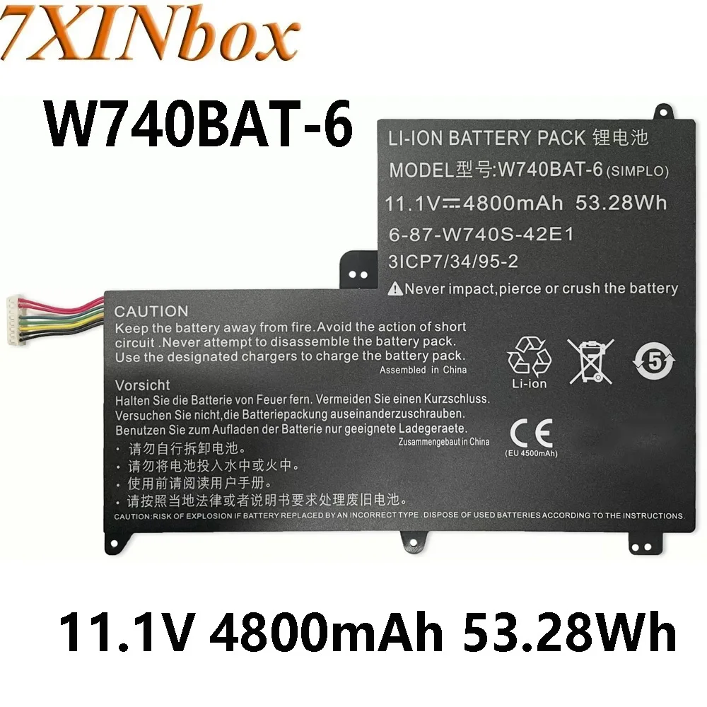 

7XINbox 11.1V 53.28wh 4800mAh Original W740BAT-6 Laptop Battery For Clevo X411 S413 W740S 31CP7/34/95-2 6-87-W740S-42E1 Tablet