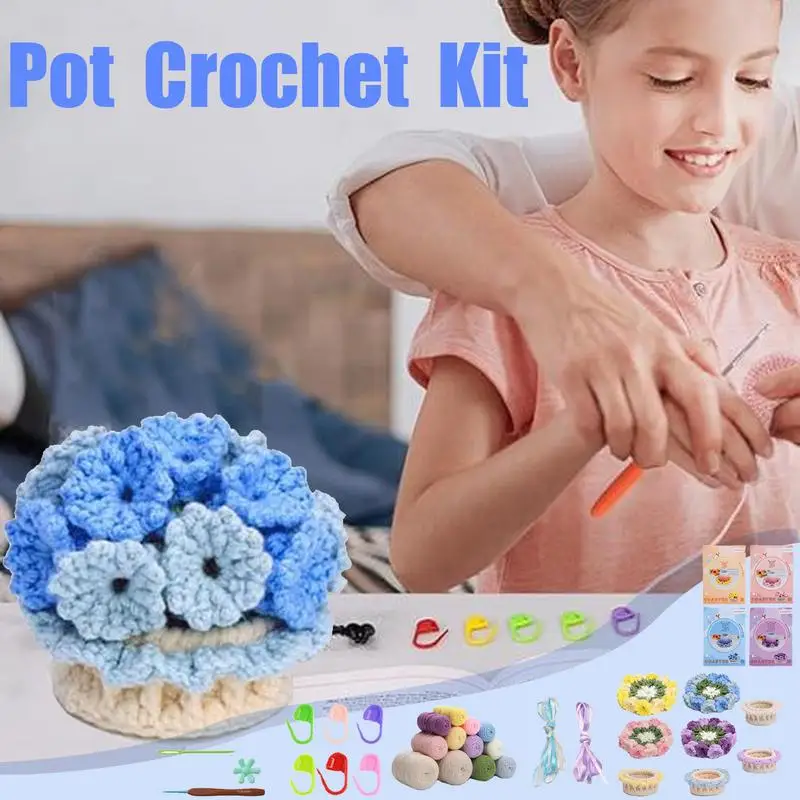 Crochet Starter Kit Beginners Crochet Flower Pot Coasters Starter Kit Complete Knitting Crochet Supplies With Step-by-Step Video