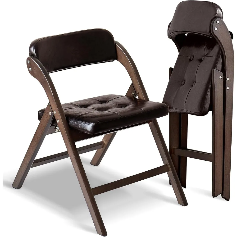 

Wood Folding Chair with Padded Seats Set of 2, Foldable Dining Chair with Cushion, Comfortable Extra Chair, Portable Foldable Se