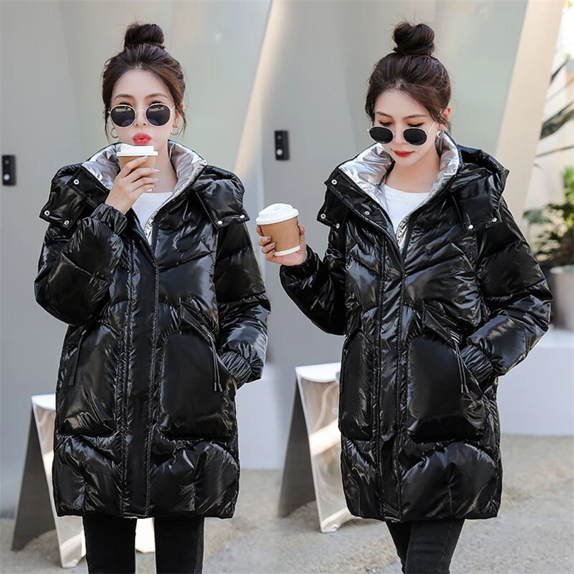 Pure Colors Hooded Long Parkas With Pocket Women Thick Down Cotton Coat Female Casual Loose Puffer Jacket Overcoat 2024 Winter