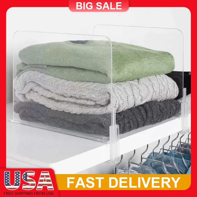 

4/6 PCS Clear Acrylic Closet Shelf Divider Set 11.5 Inch Adjustable Organizer for Bedroom Bathroom Kitchen Storage
