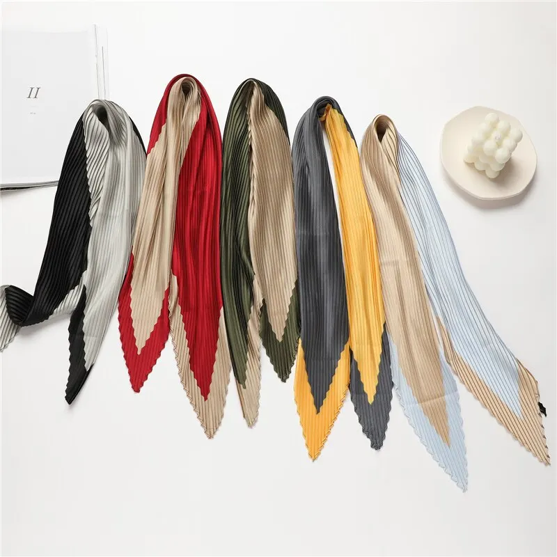 Solid Crinkle Women Silk Satin Hair Scarf Fashion Brand Neckerchief Shawl Wraps Female Neck Tie Hand Wrist Foulard