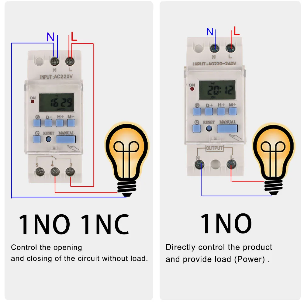 Imagem -06 - Dias Trilho Din Lcd Semanal Programável Interruptor de Temporizador Eletrônico 1no1nc 220vac 12v24vdc 18on Off Relé de Tempo 1pc Ahc30a Ahc30b 40a