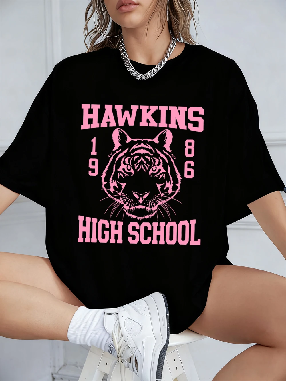 

Hawkins High School Prints Cotton T-Shirts Women Summer Short Sleeve Tops Street O-Neck Oversized T Shirt Casual Womans Clothes