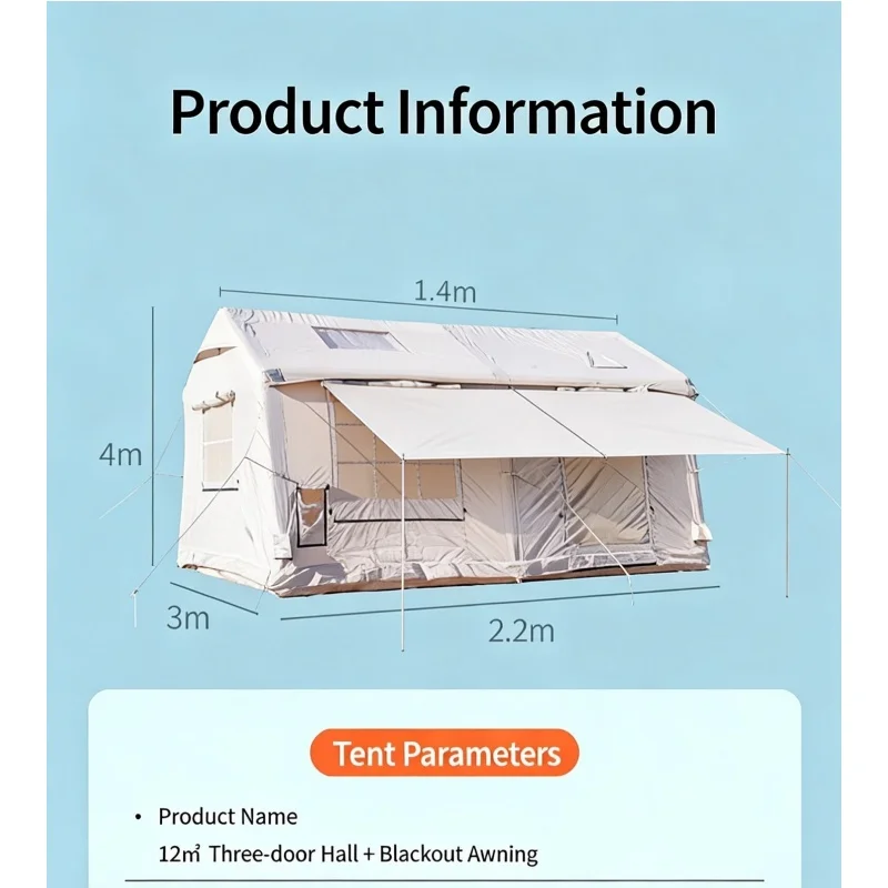 Easy Setup Inflatable Camping Tent Waterproof 4 Season Air Tent with Hand Pump Oxford Glamping Tent
