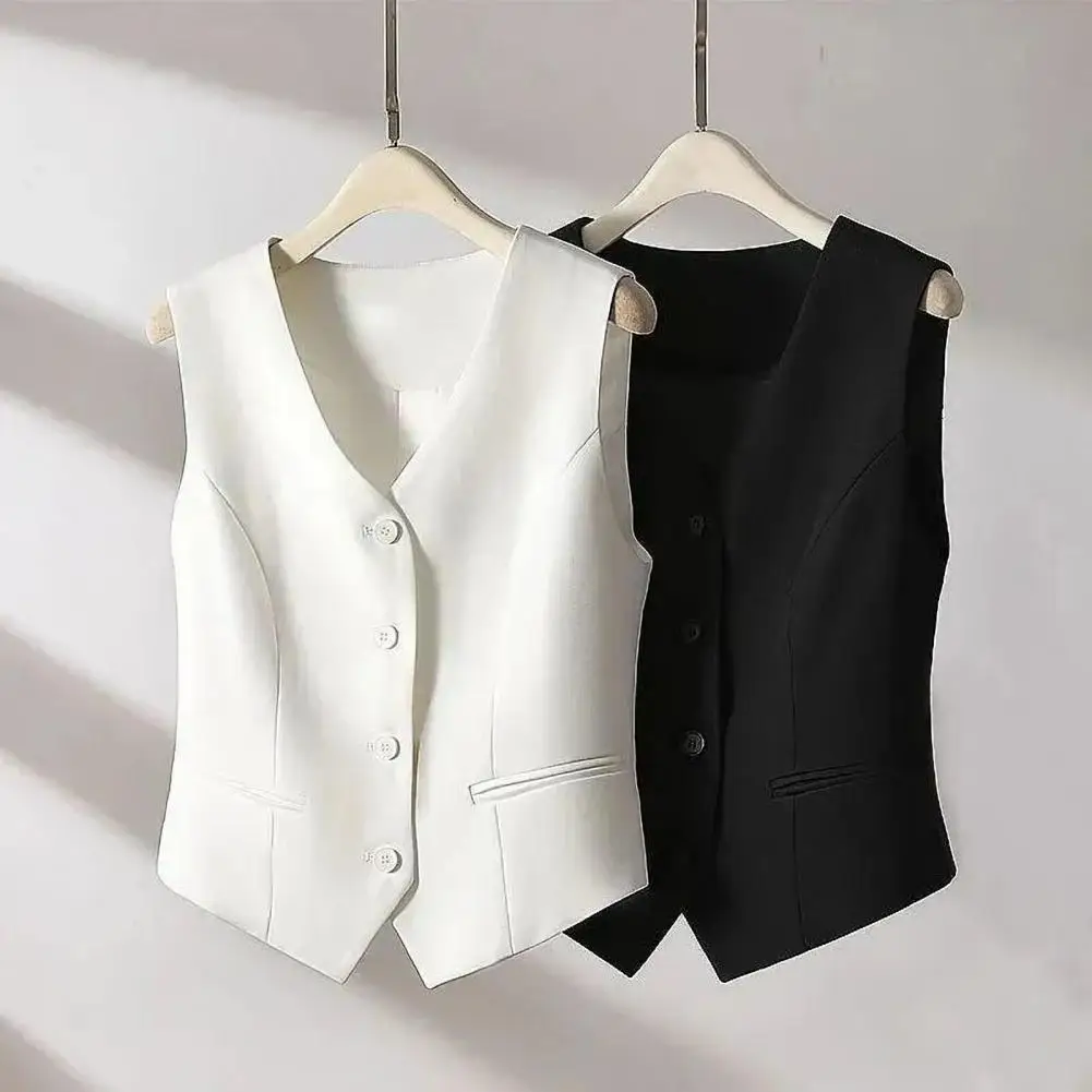 Women Polyester Vest Stylish Women's Sleeveless Waistcoat Button-up Crop Top Vest for Office Street Wear Lightweight Breathable