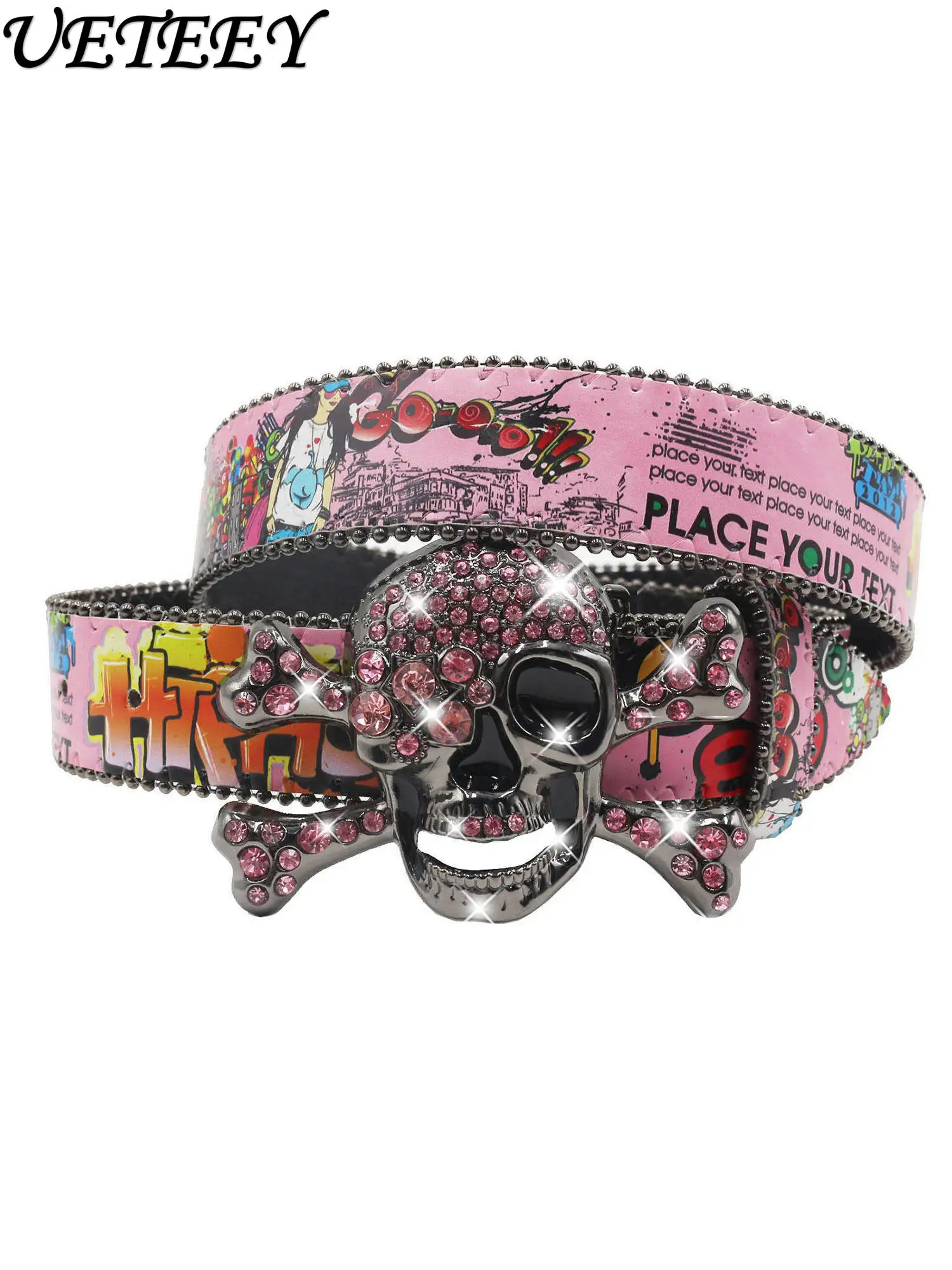 

Новый модный универсальный ремень в американском стиле 2026 года, ремень Y2K с черепами из страз, ремень для рэперов, хип-хопа, рока, мотоциклистов, панка