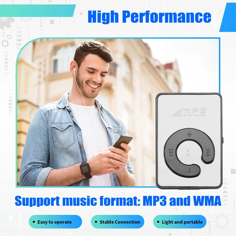 【مخزون محدود】مشغل موسيقى MP3 صغير مع كابل USB مع سماعات رأس باللون الأسود