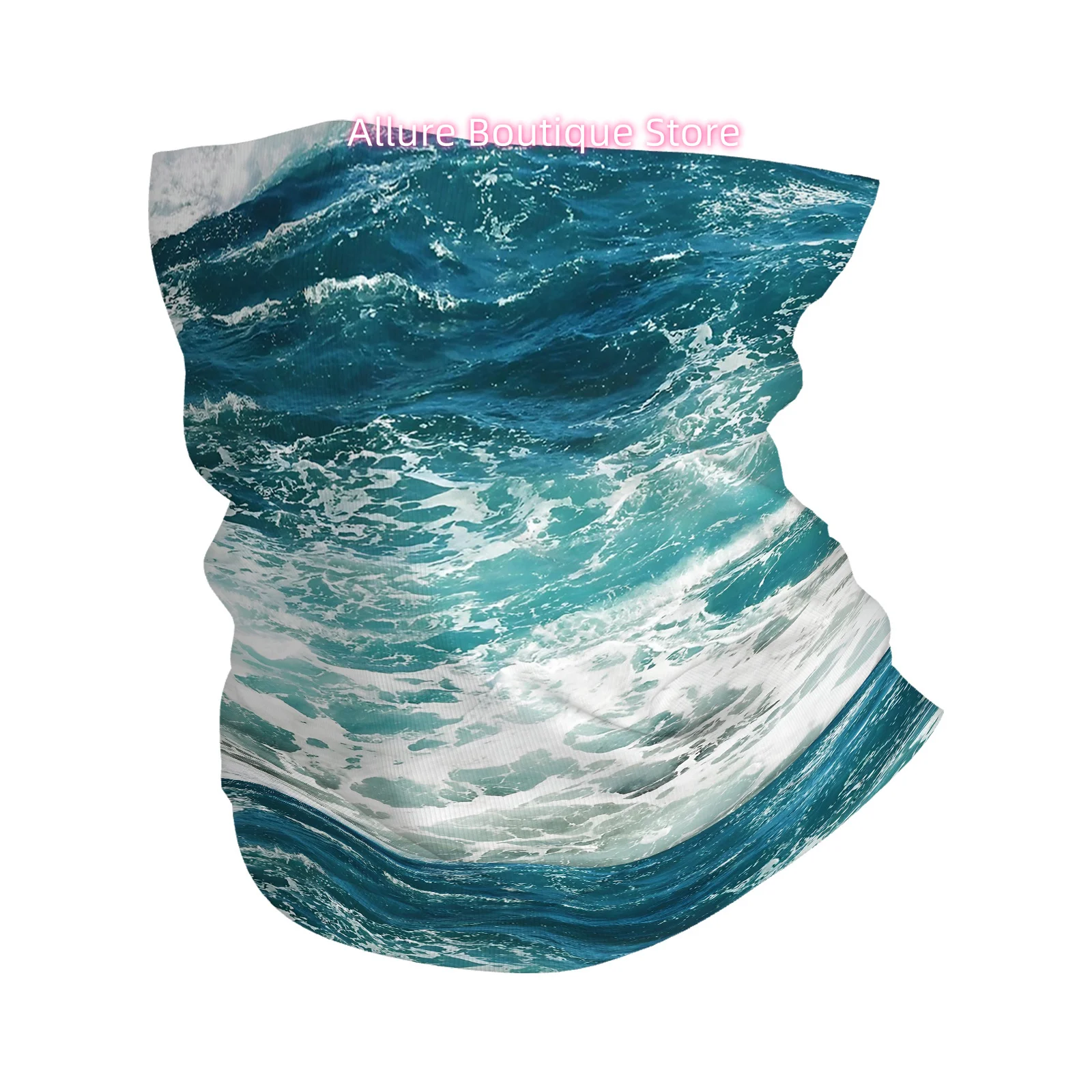 Ocean Waves, Turquoise Waters, White Foam Print Scarf, Fashionable Knitted Tube Bandana for Men and Women, Versatile Headband fo