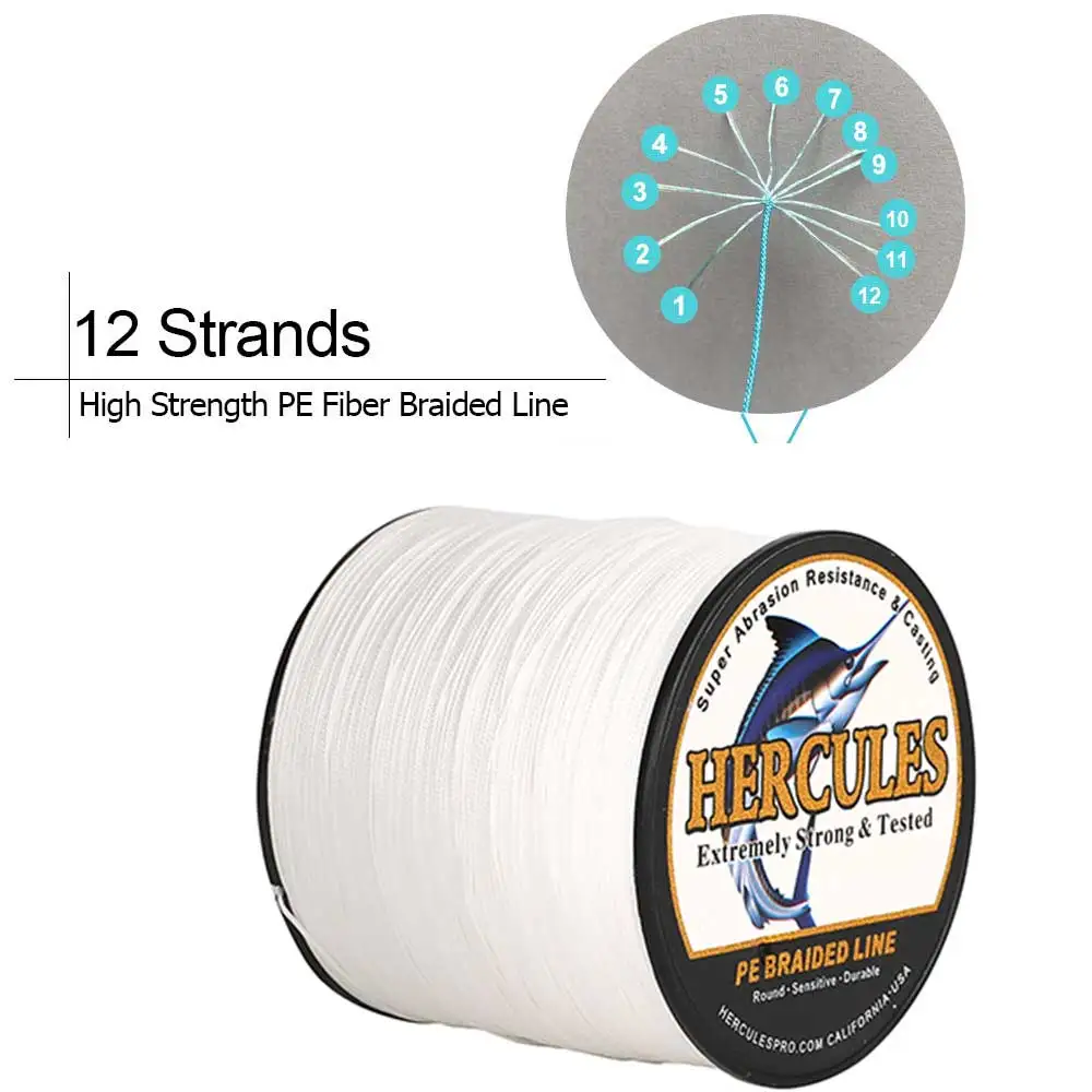 Hercules Fishing Line 12 Strands 100M300M500M1000M1500M2000M Super Pe  Braid White Smooth 10- 420LB Experience Multifilament