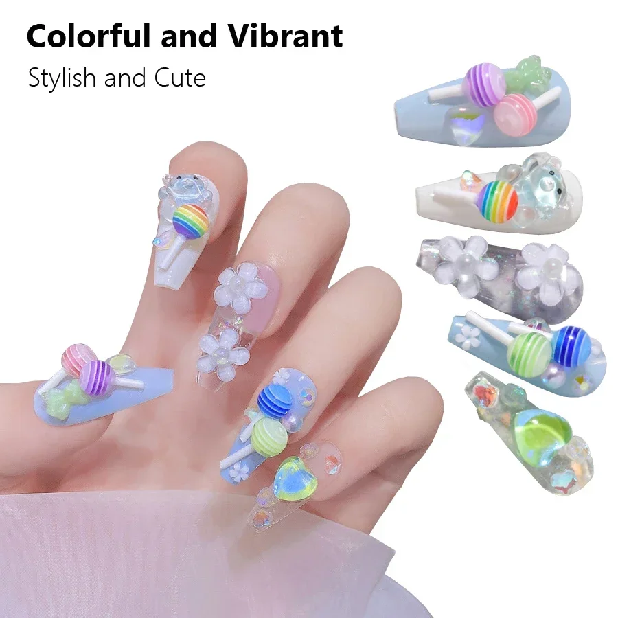 50 Uds. De accesorios coloridos para decoración de uñas con forma de piruleta 3D, decoraciones para uñas con temática de dulces para manicura creativa
