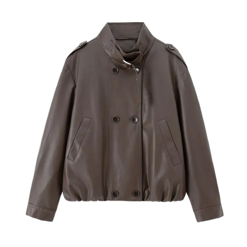 Retro sle feminino ort jaet primavera outono coreano solto casual retro casaco de couro do plutônio na moda fechamento com zíper longo sve