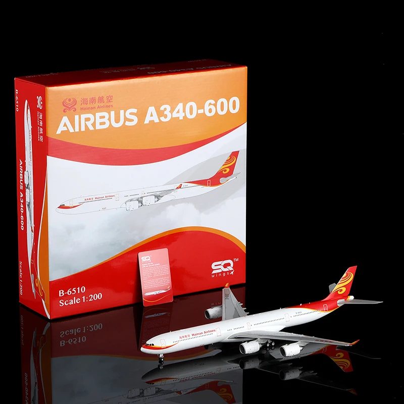 L2117 Alloy Collectible Plane Gift SQ Wings 1:200 Hainan Airlines Airbus A340-600 Diecast Aircraft Jet Model B-6510 With Stand