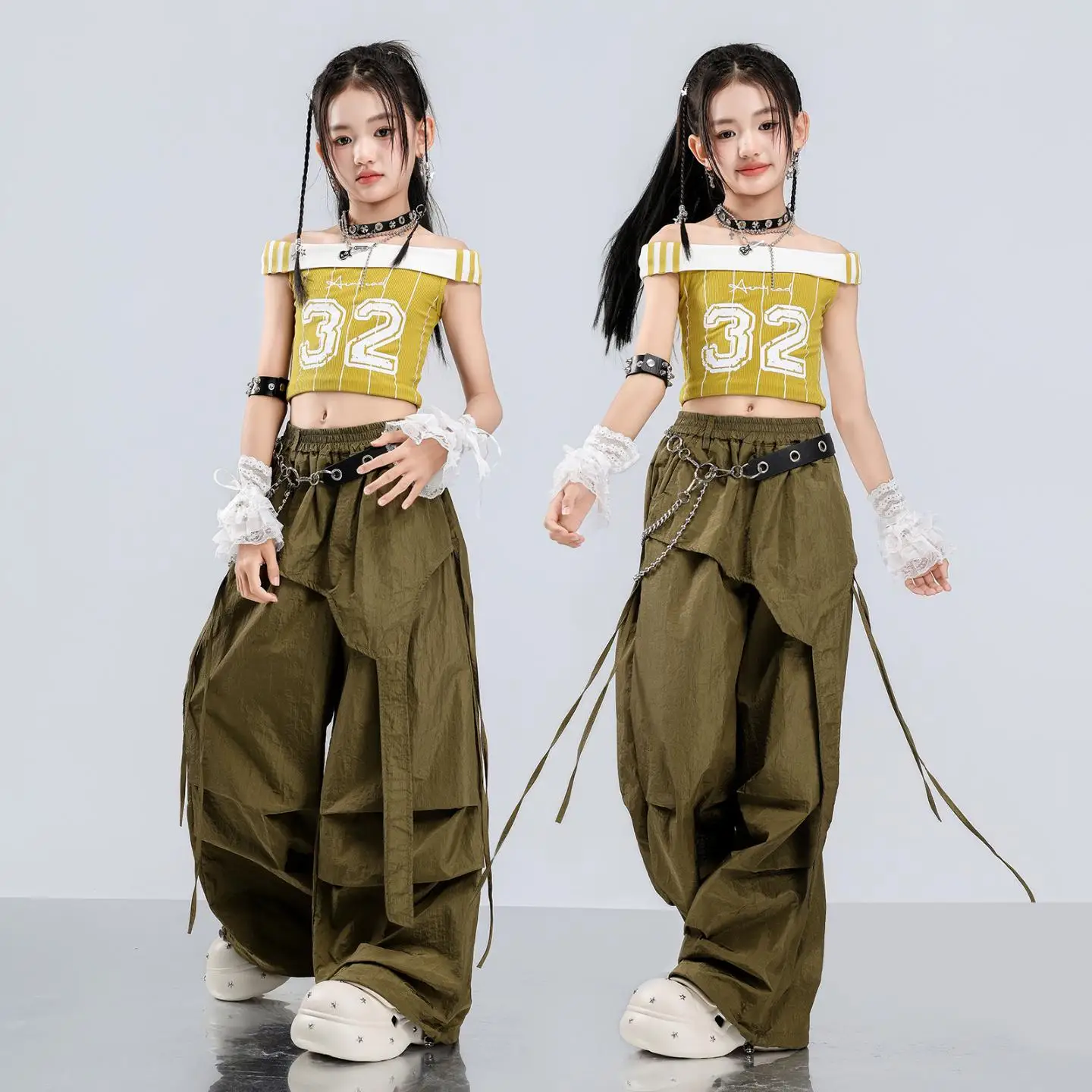 Fashionable Street Dance Children's Outfit Jazz Performance Clothes Girls' Summer Clothing Set Hip Hop Dance Suit for Girls