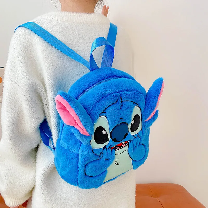 3 Colors Disney Stitch Plush Backpack Fashion 3D Schoolbag for Children Girls Cute Anime Modeling Backpack Kids Stationery Bag