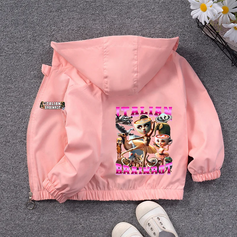 Chaqueta italiana Brainrot para niños, chaquetas con capucha impermeables con estampado Tralalero Tralala, ropa para niños, abrigos rompevientos