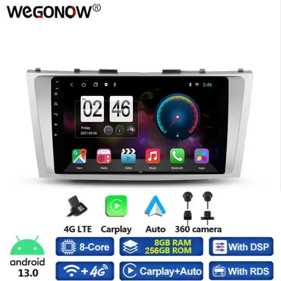 

Панорамная камера 360 8G + 256G Android 13.0 Автомобильный DVD-плеер GPS WIFI Bluetooth 5,0 RDS Радио для Toyota Camry 6 XV 40 50 2006-2011