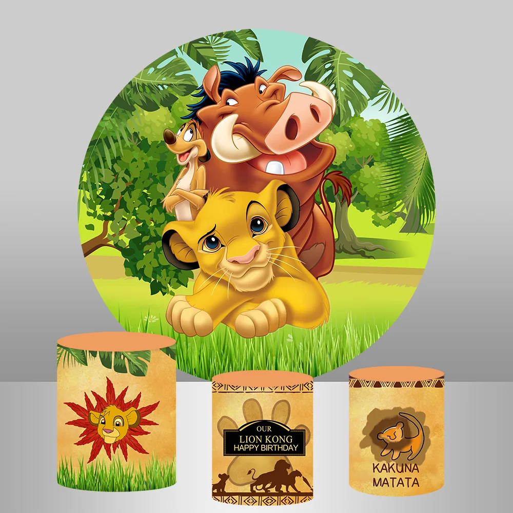 

Lion King Round Backdrop Birthday Party Newborn Baby Boy Background Circle Covers Jungle Party Lion Simba Photo Banner Decors