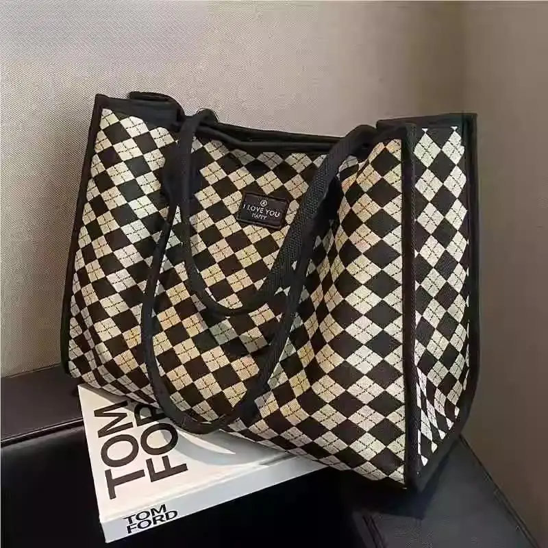 

Faionable клетчатая холщовая сумка-тоут, большая женская сумка Capaci, универсальная сумка-тоут, свадебный аксессуар