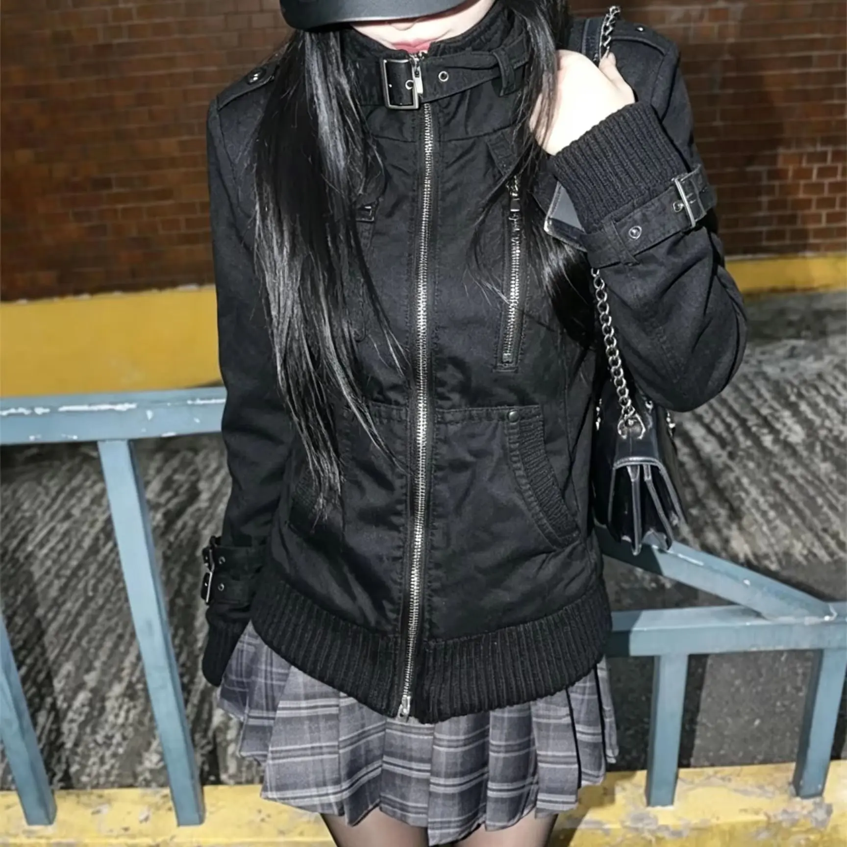 Kurze Kapuzenjacke mit Reißverschluss für Damen, Vintage Y2K, lässig-schicke Streetwear-Oberbekleidung für den täglichen Street-Look.