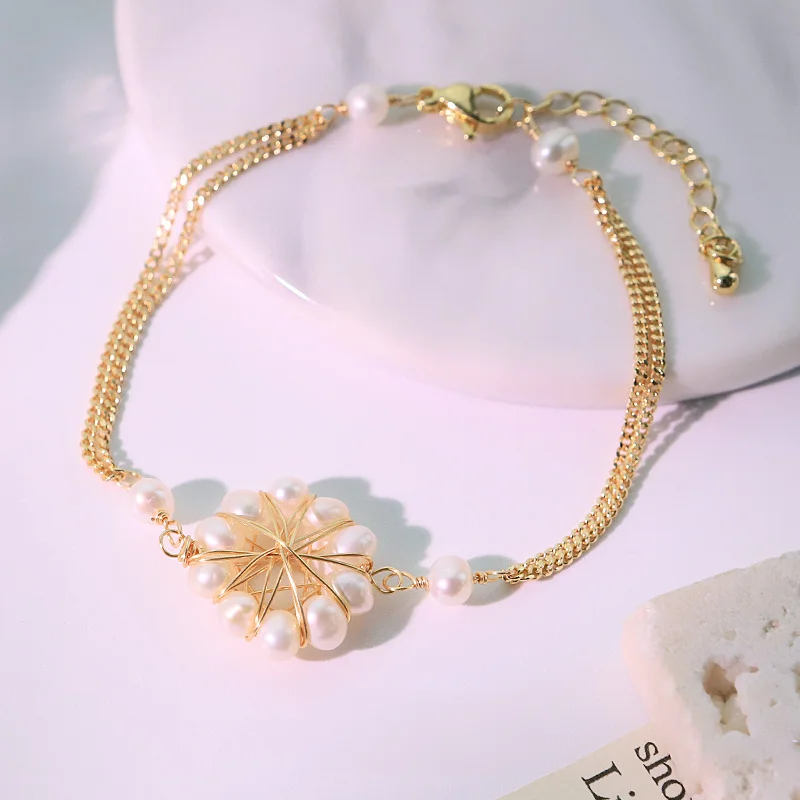 

Натуральный жемчуг, бусины, цветок, браслет-цепочка, модный браслет, ювелирный аксессуар для женщин, вечерние, милая идея подарка, модный элегантный дизайн