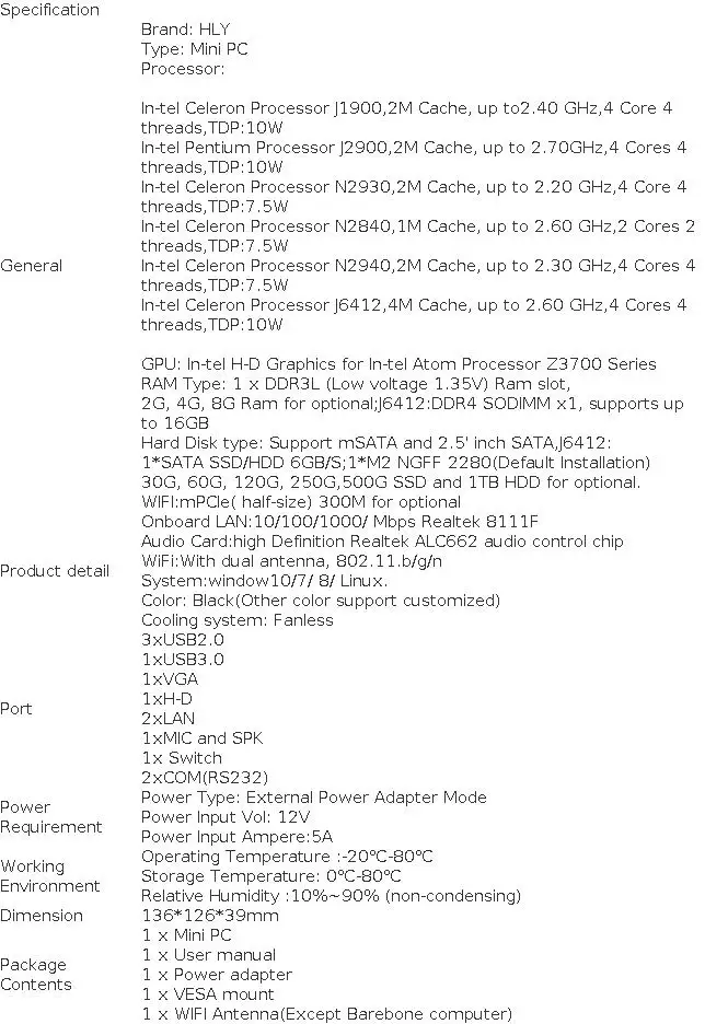 Fanless Industrial Mini PC Intel J1900 Quad Cores 2xGigabit Ethernet 4xUSB WIFI Windows10 Micro Computer