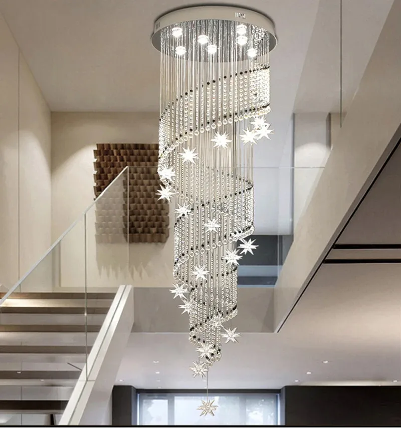 2024 moderna stella di cristallo decorazione Villa scala LED lampadario decorazione della parete scala rotante soggiorno illuminazione domestica