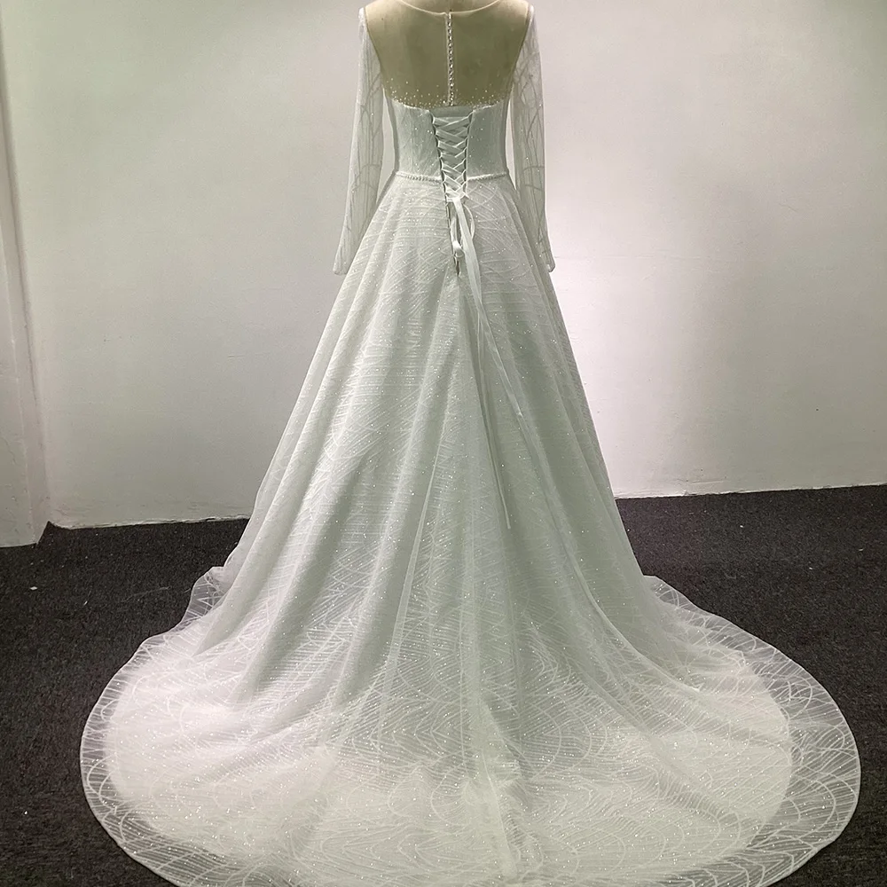 Exquisite Wedding Dresses For Women 2026 A-Line Lace O Neck Bridal DressIllusion  Full Sleeves Vestidos De Novia TY-AB105-2