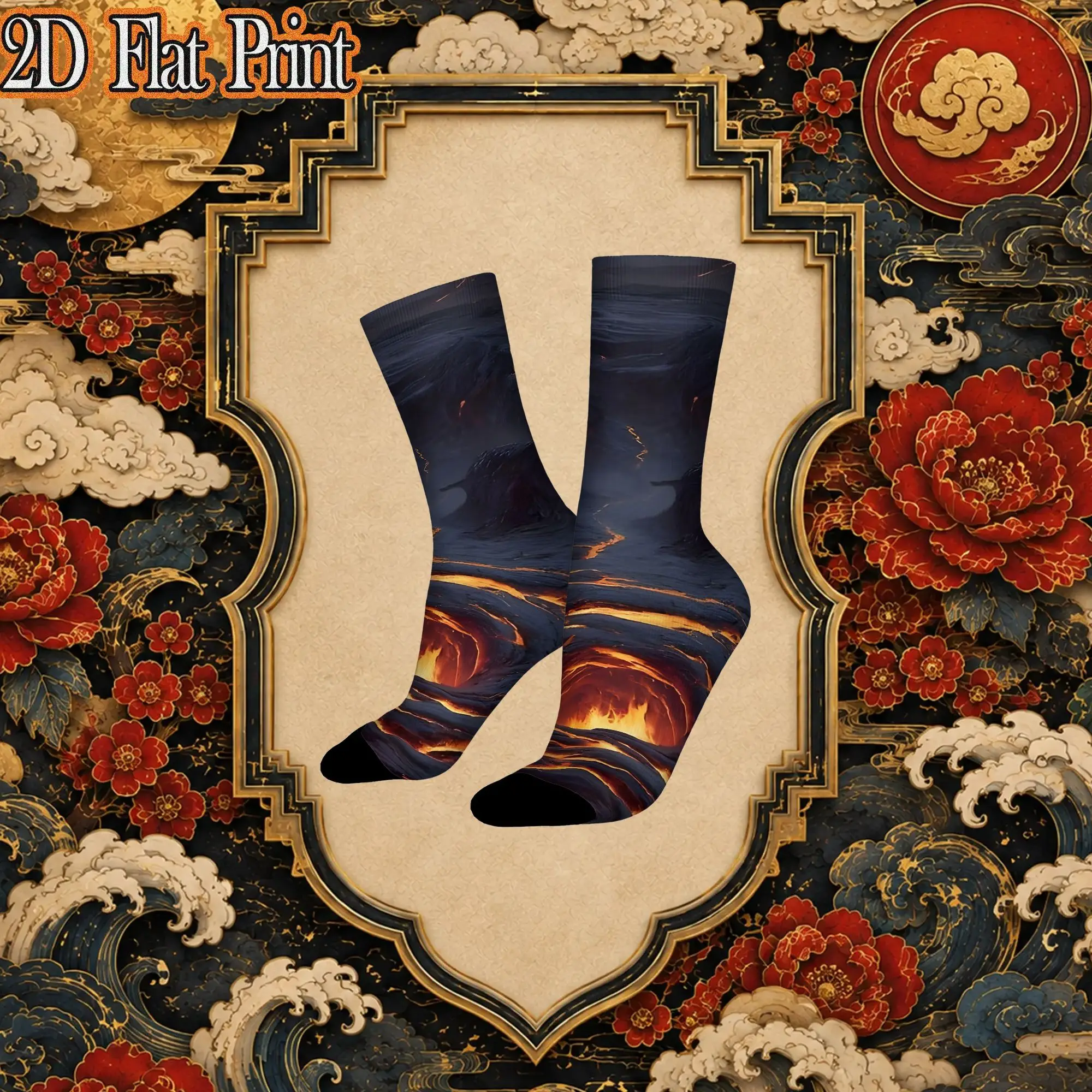 Fashion Retro Molten Lava Apron Crazy Men's  Crew Sock Unisex  Funny  compression Socks